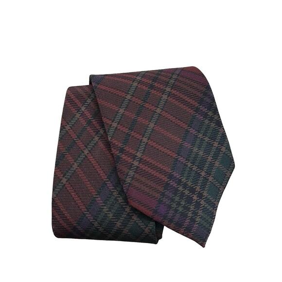 Ralph Lauren Purple Label Mulberry Silk Men's Tie Plaid Wine Made by Hand FLAW - Picture 1 of 10